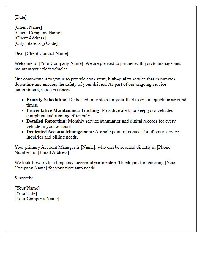 Ongoing Service Commitment Welcome Letter For Fleet Auto Clients