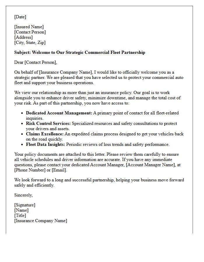 Strategic Partnership Welcome Letter For Commercial Auto Fleet Insureds