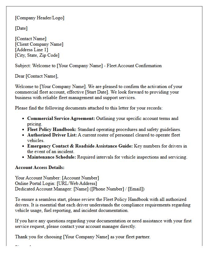 Welcome Letter And Policy Documents For Commercial Fleet Accounts