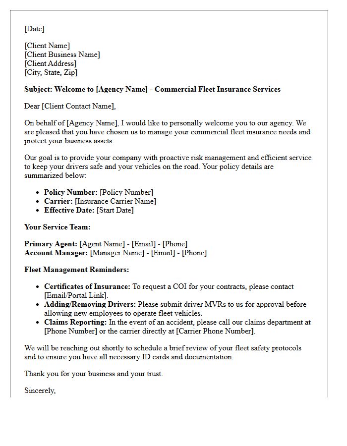 Welcome To The Agency Letter For Commercial Fleet Auto Clients