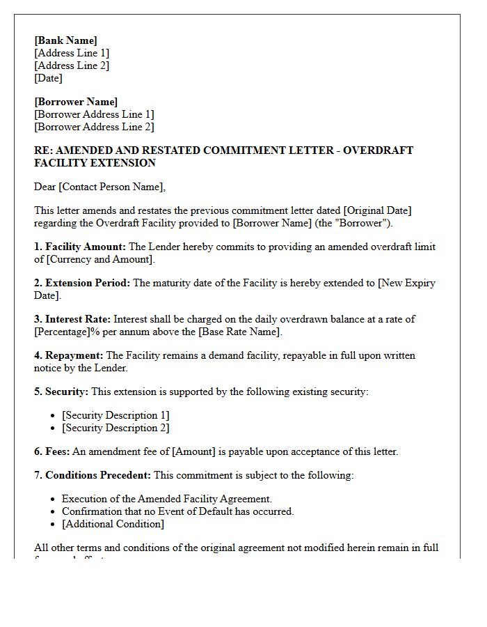Amended Overdraft Facility Extension Commitment Letter