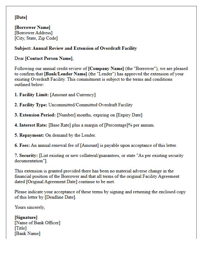 Annual Review Overdraft Facility Extension Commitment Letter