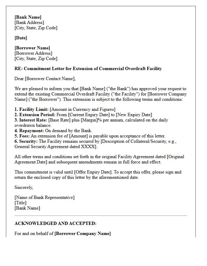Commercial Overdraft Facility Extension Commitment Letter
