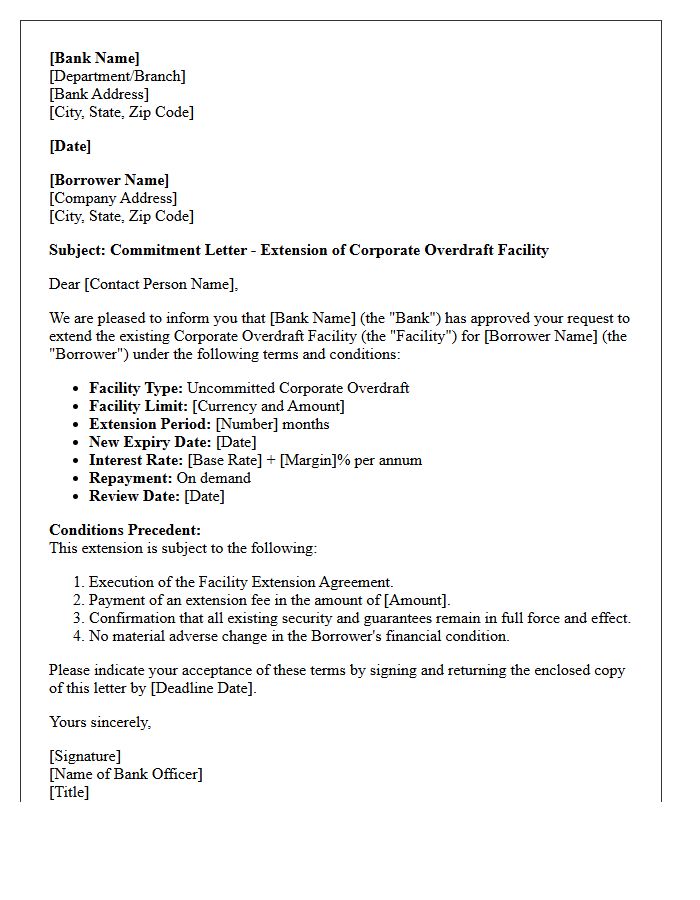 Corporate Overdraft Facility Extension Commitment Letter