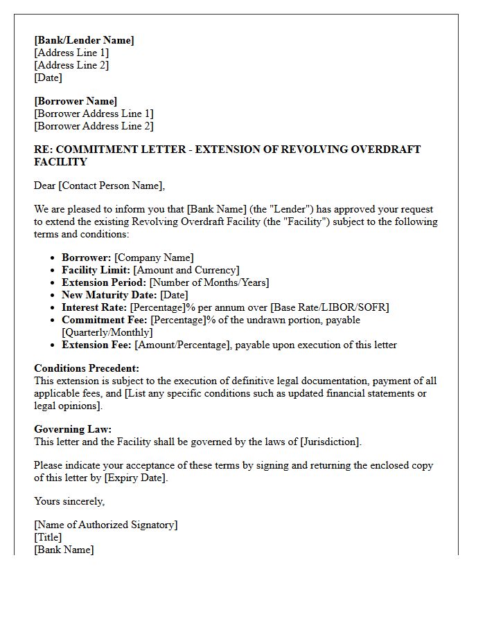 Revolving Overdraft Facility Extension Commitment Letter