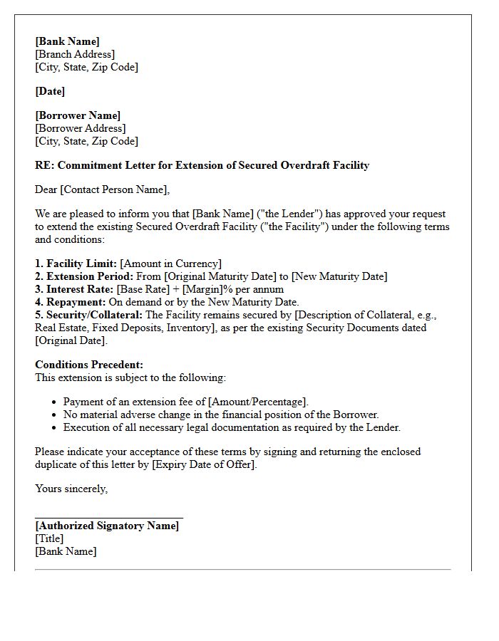 Secured Overdraft Facility Extension Commitment Letter
