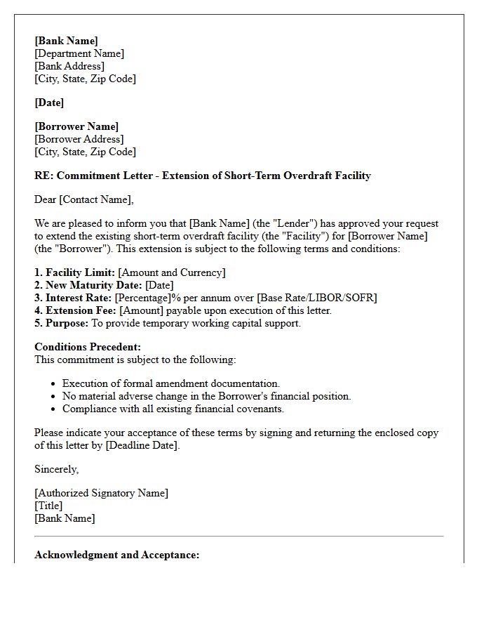Short-Term Overdraft Facility Extension Commitment Letter
