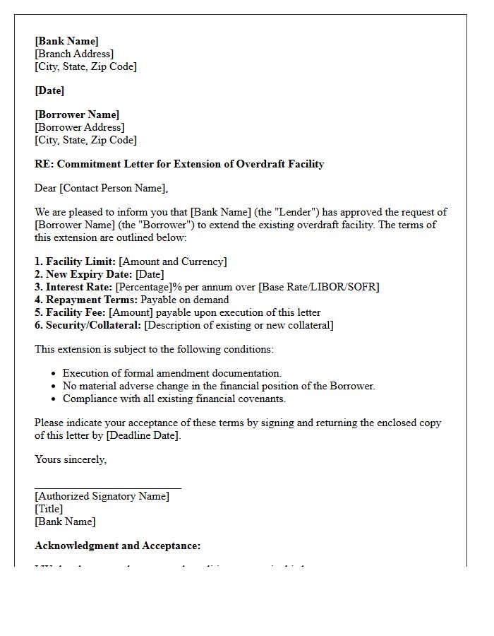 Standard Overdraft Facility Extension Commitment Letter