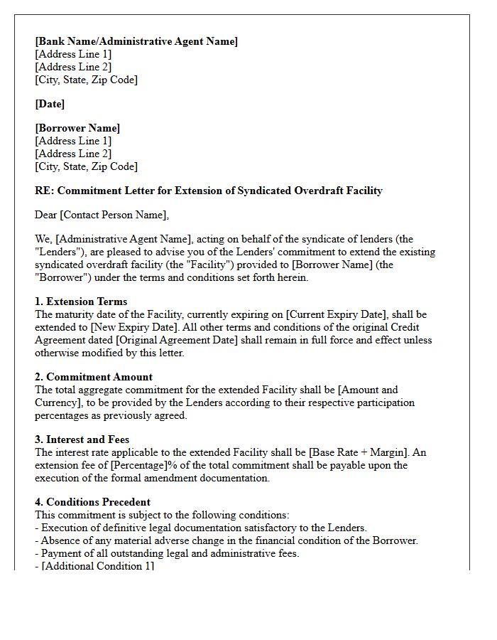 Syndicated Overdraft Facility Extension Commitment Letter