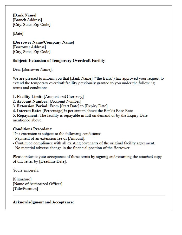 Temporary Overdraft Facility Extension Commitment Letter