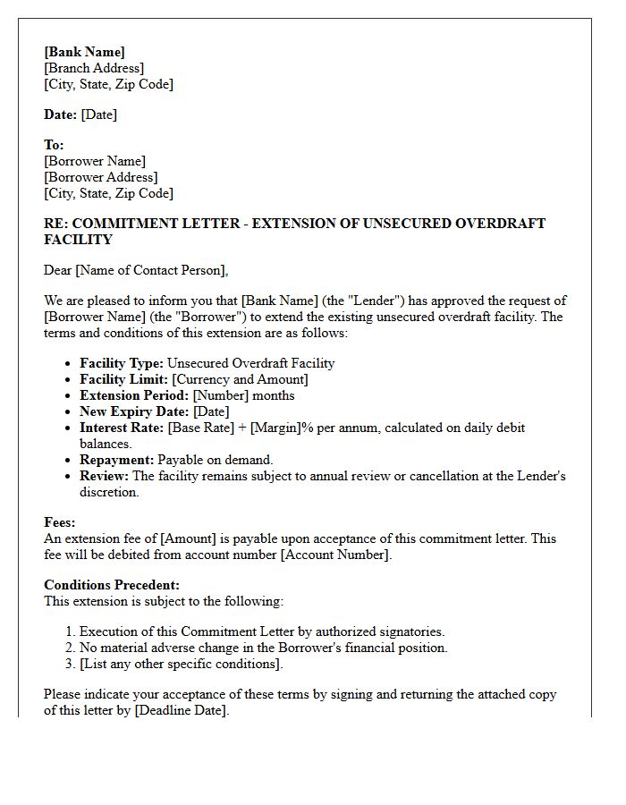 Unsecured Overdraft Facility Extension Commitment Letter