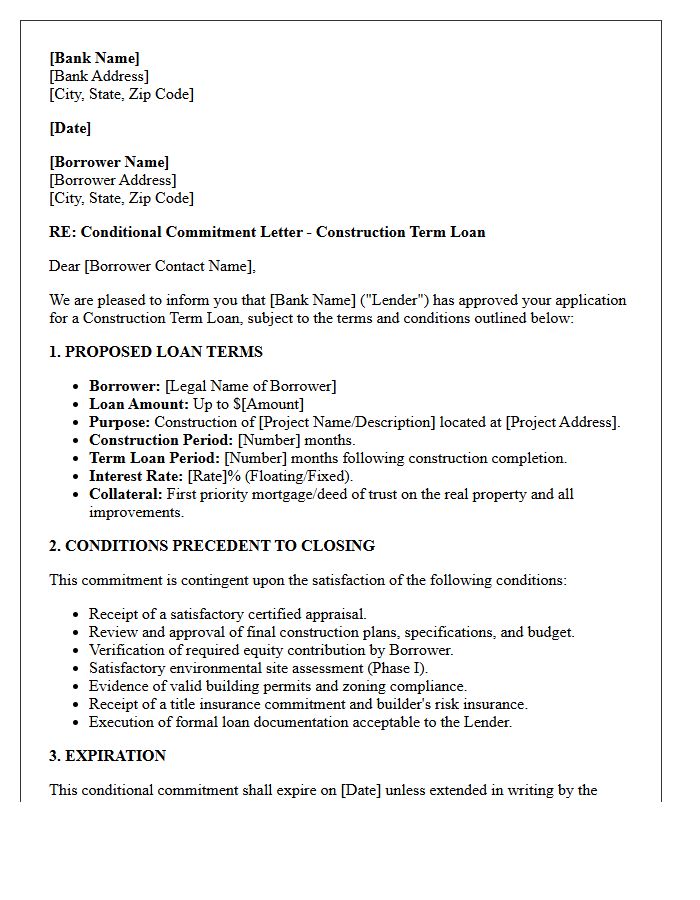 Construction Term Loan Conditional Commitment Letter