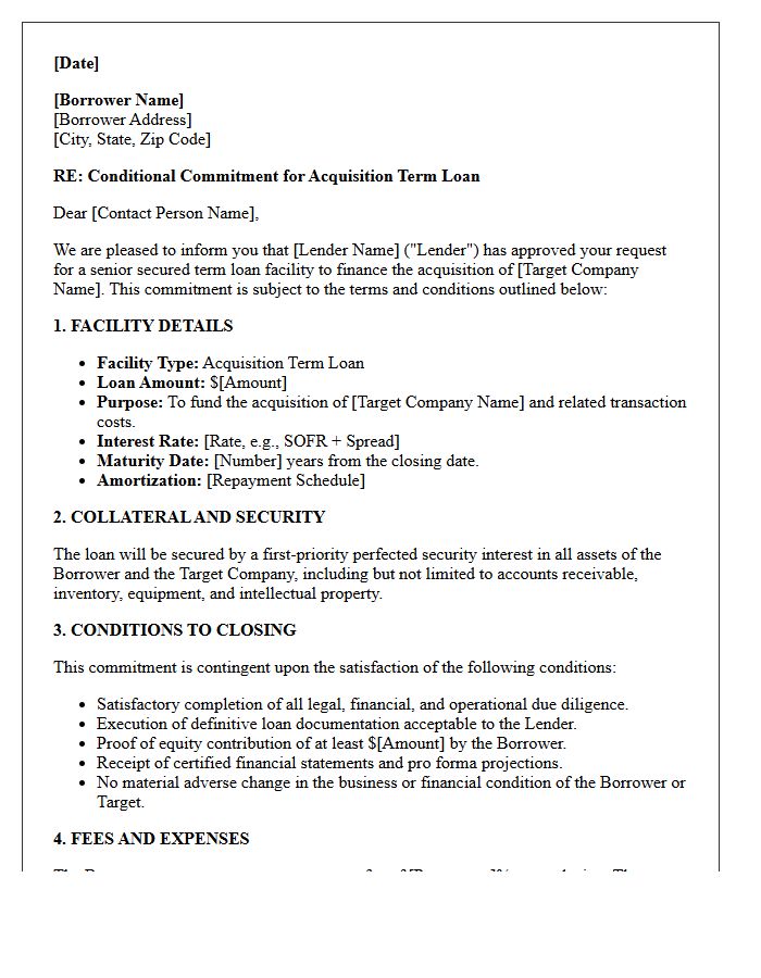 Corporate Acquisition Term Loan Conditional Commitment Letter