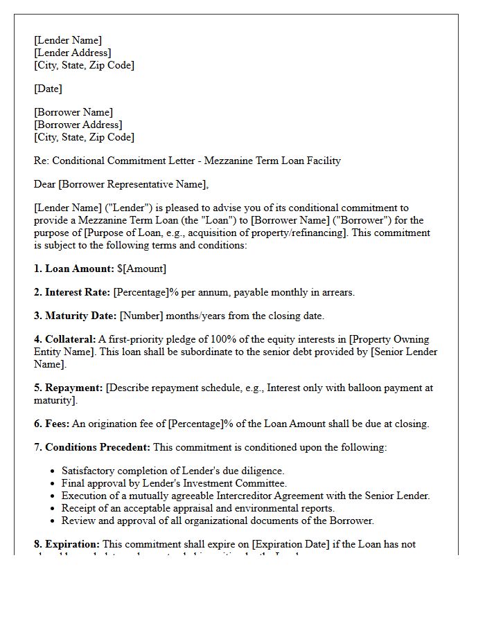 Mezzanine Term Loan Conditional Commitment Letter