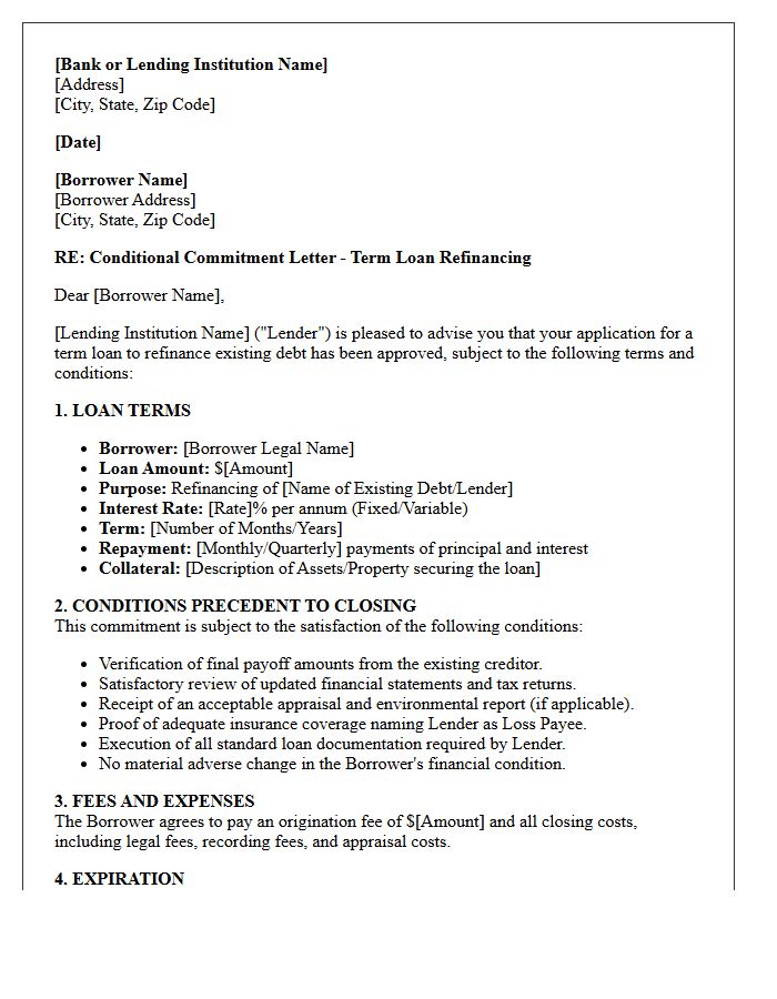 Refinancing Term Loan Conditional Commitment Letter