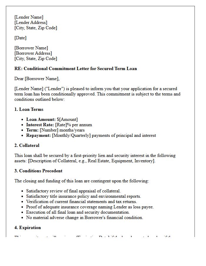 Secured Term Loan Conditional Commitment Letter