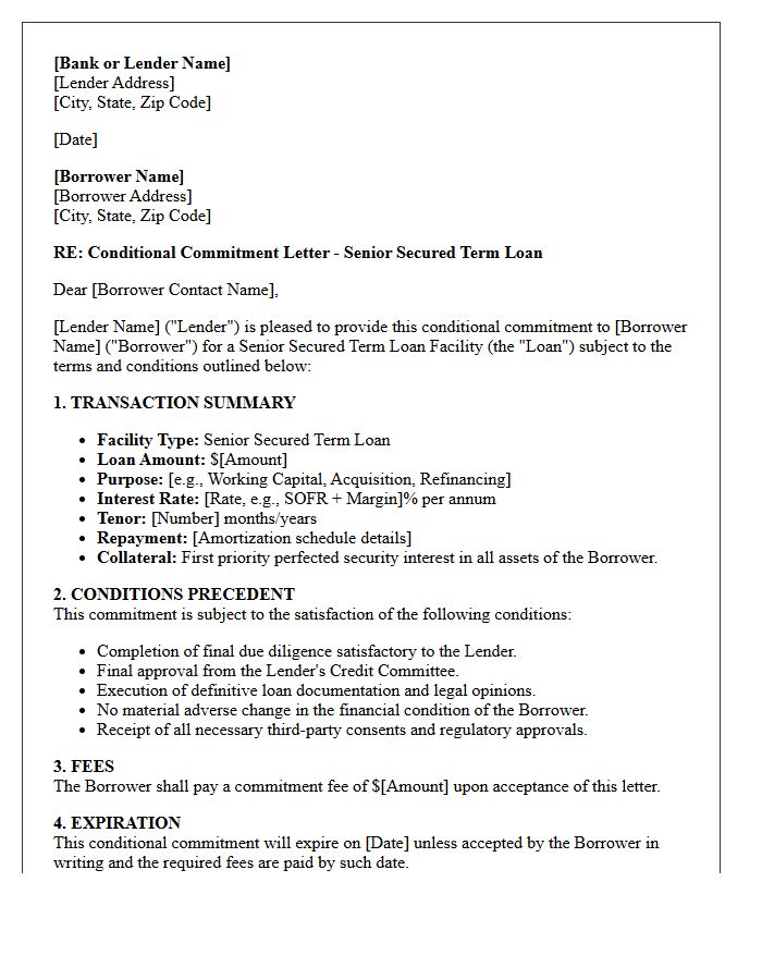 Senior Debt Term Loan Conditional Commitment Letter