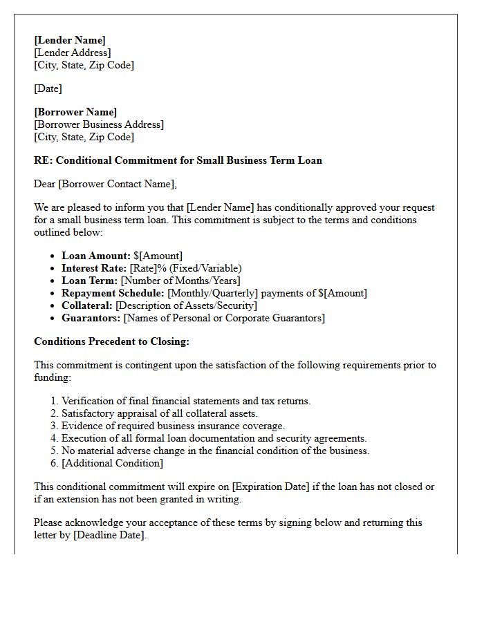 Small Business Term Loan Conditional Commitment Letter