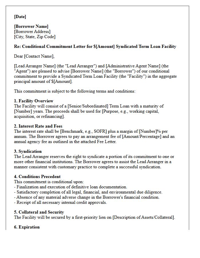 Syndicated Term Loan Conditional Commitment Letter