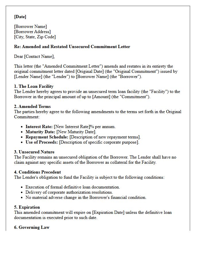 Amended Unsecured Corporate Loan Commitment Letter
