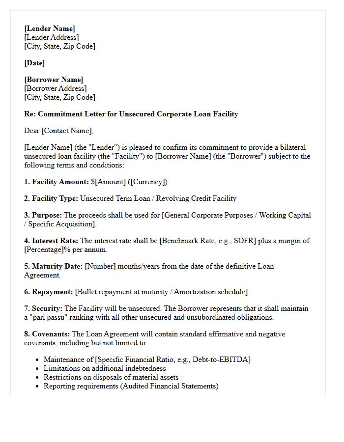 Bilateral Unsecured Corporate Loan Commitment Letter