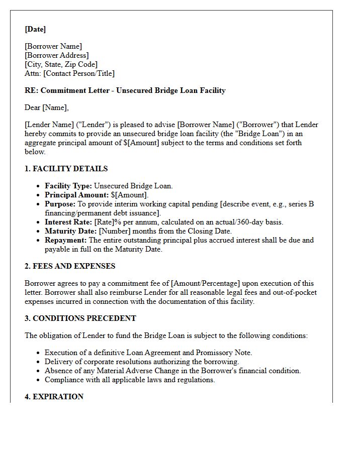 Bridge Unsecured Corporate Loan Commitment Letter