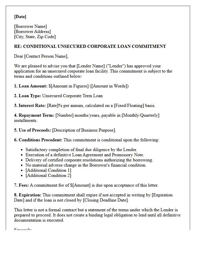 Conditional Unsecured Corporate Loan Commitment Letter