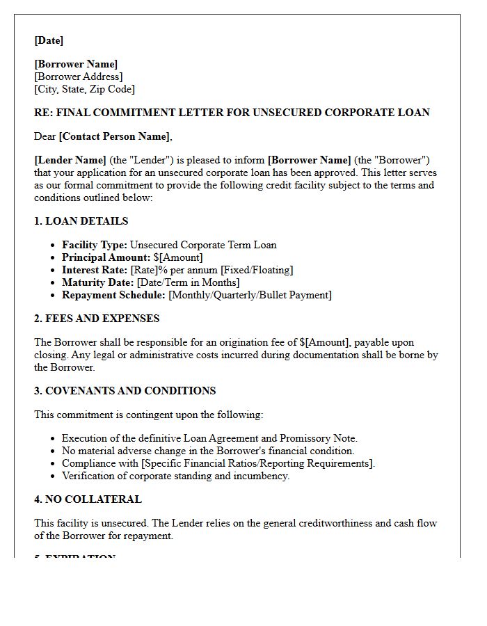 Final Unsecured Corporate Loan Commitment Letter