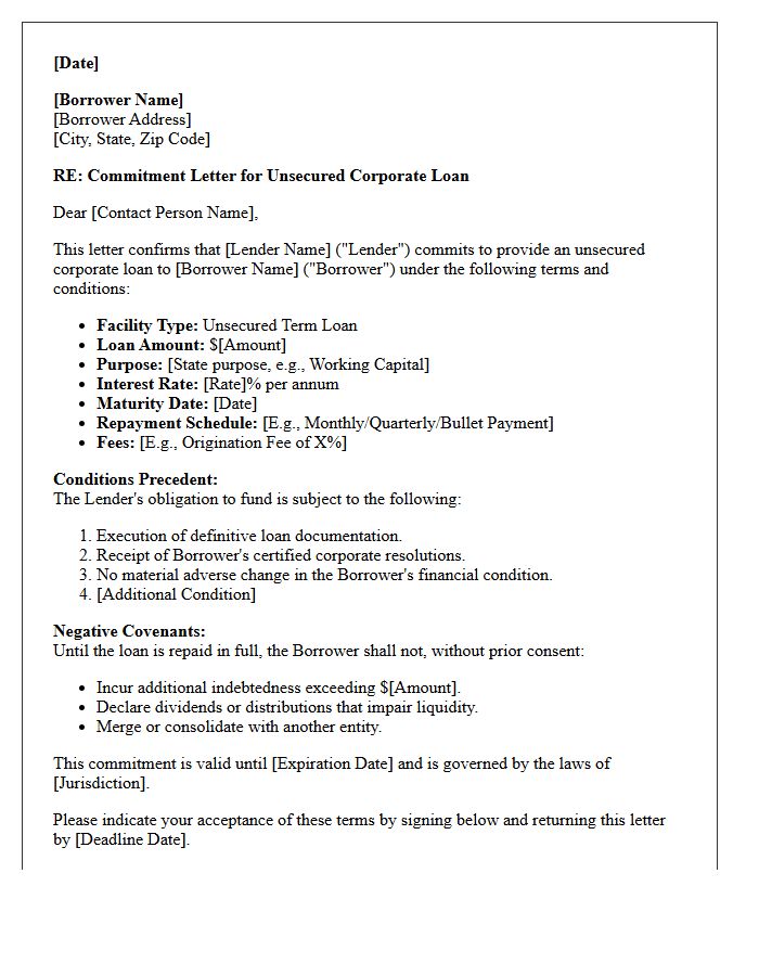 Firm Unsecured Corporate Loan Commitment Letter