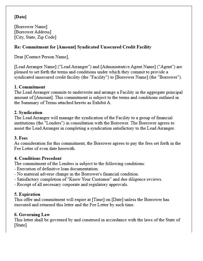 Syndicated Unsecured Corporate Loan Commitment Letter