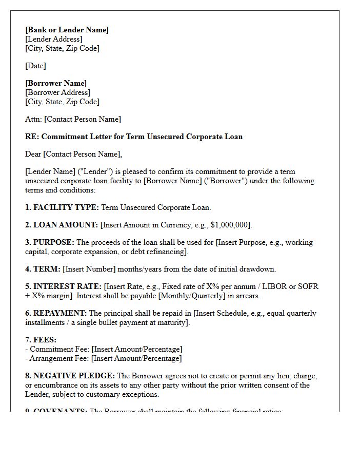 Term Unsecured Corporate Loan Commitment Letter