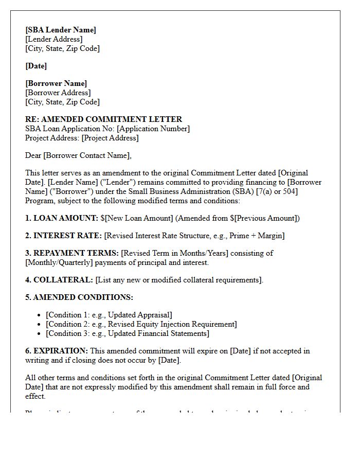 Amended Small Business Administration Loan Commitment Letter
