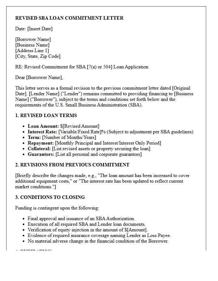 Revised Small Business Administration Loan Commitment Letter