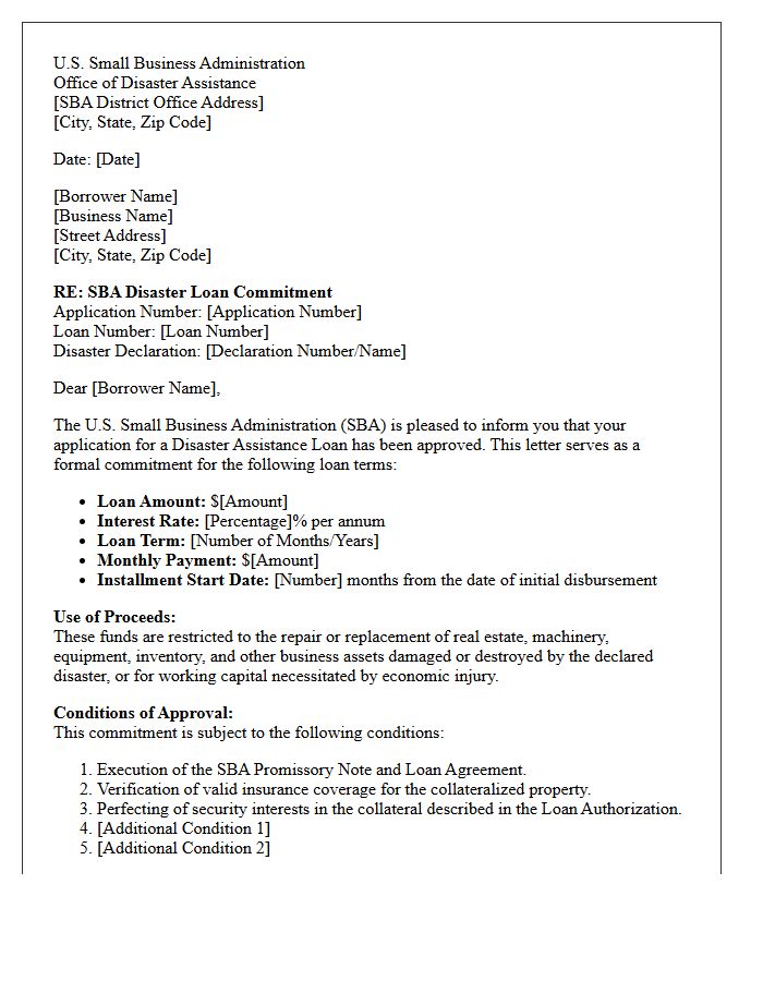 Small Business Administration Disaster Loan Commitment Letter