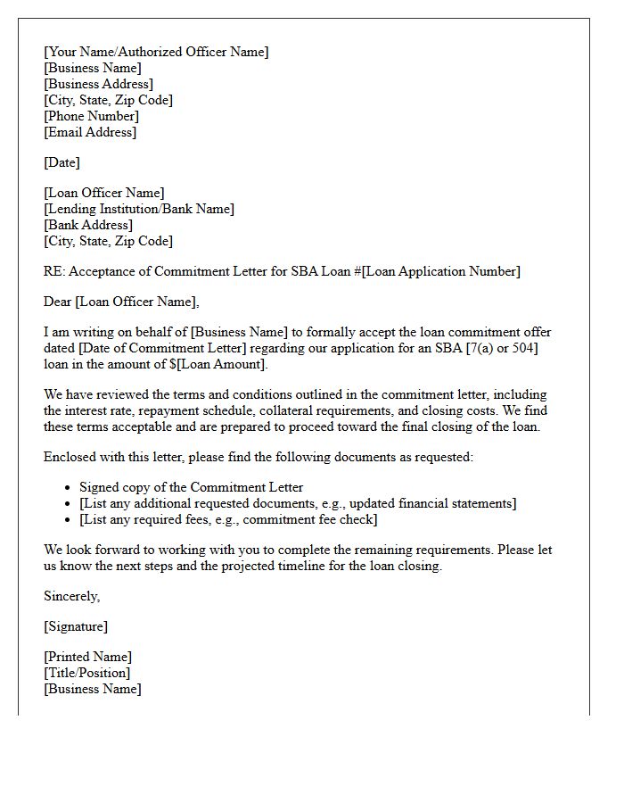 Small Business Administration Loan Commitment Acceptance Letter