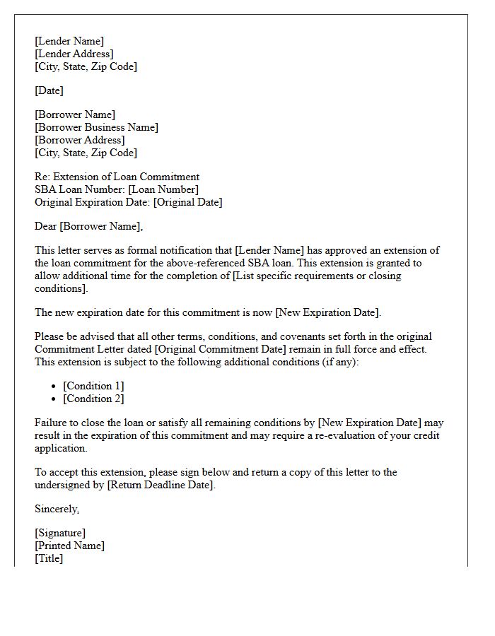 Small Business Administration Loan Commitment Extension Letter