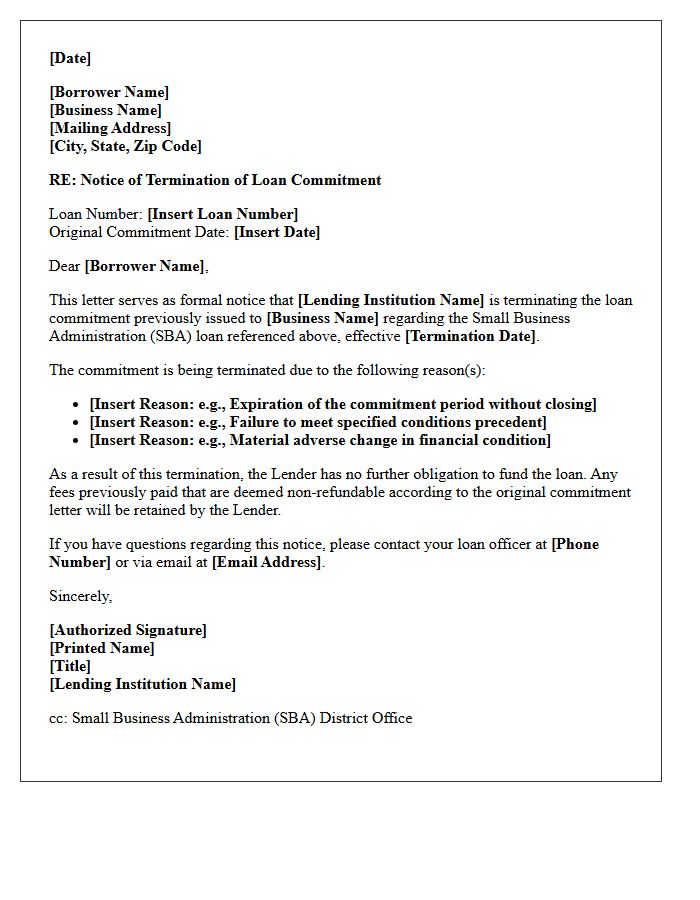 Small Business Administration Loan Commitment Termination Letter