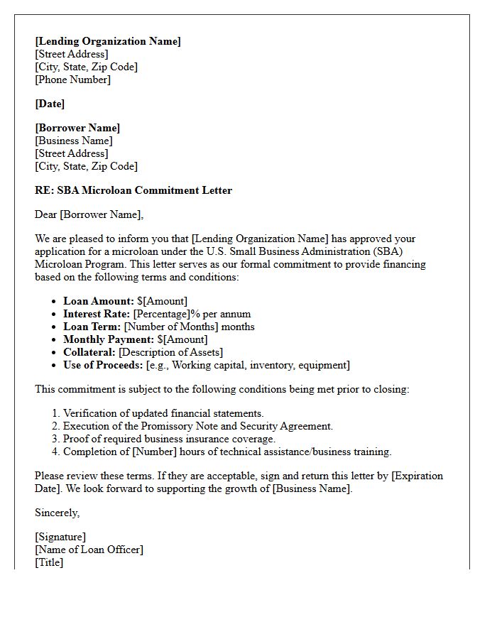Small Business Administration Microloan Commitment Letter