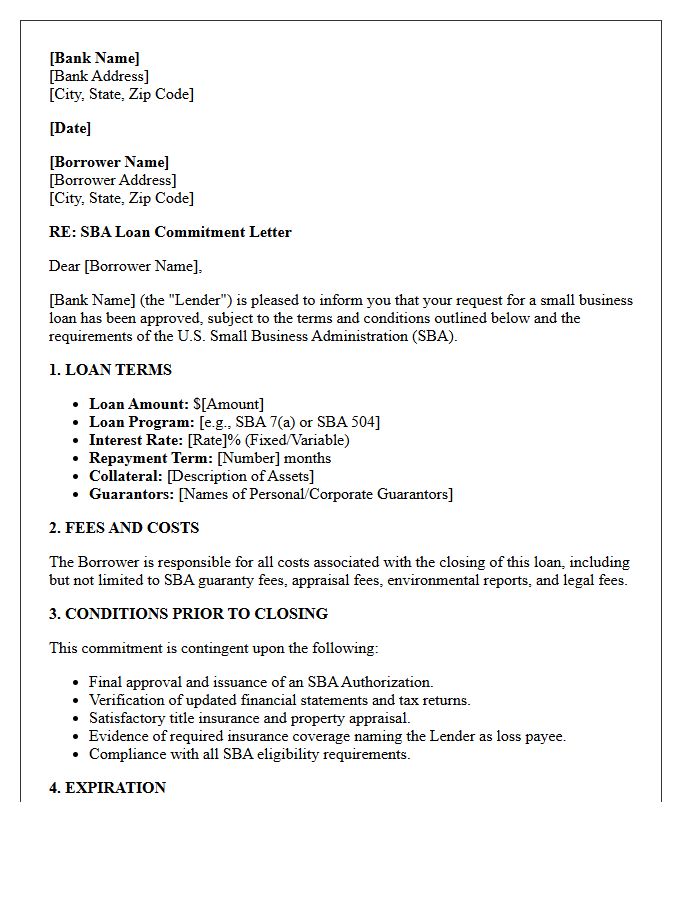 Standard Small Business Administration Loan Commitment Letter