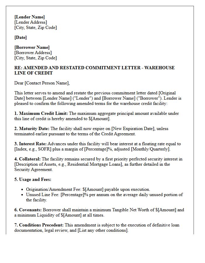 Amended Warehouse Line of Credit Commitment Letter