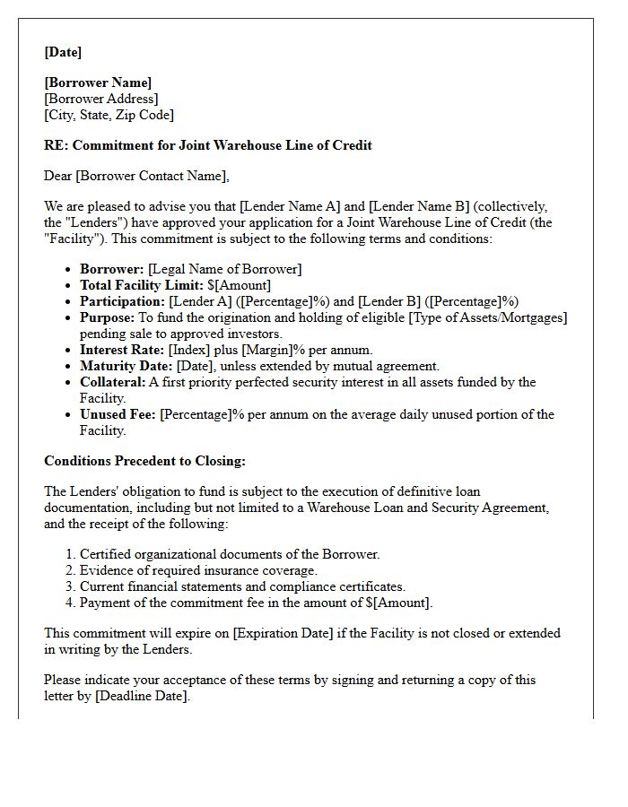 Joint Warehouse Line of Credit Commitment Letter