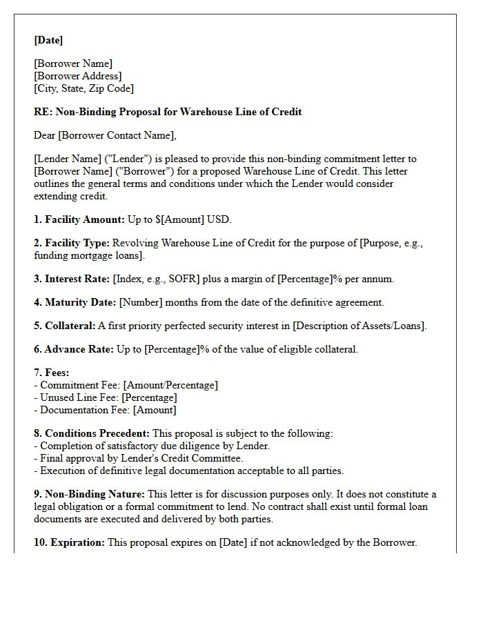 Non-Binding Warehouse Line of Credit Commitment Letter