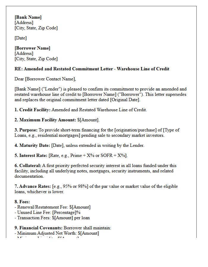 Restated Warehouse Line of Credit Commitment Letter