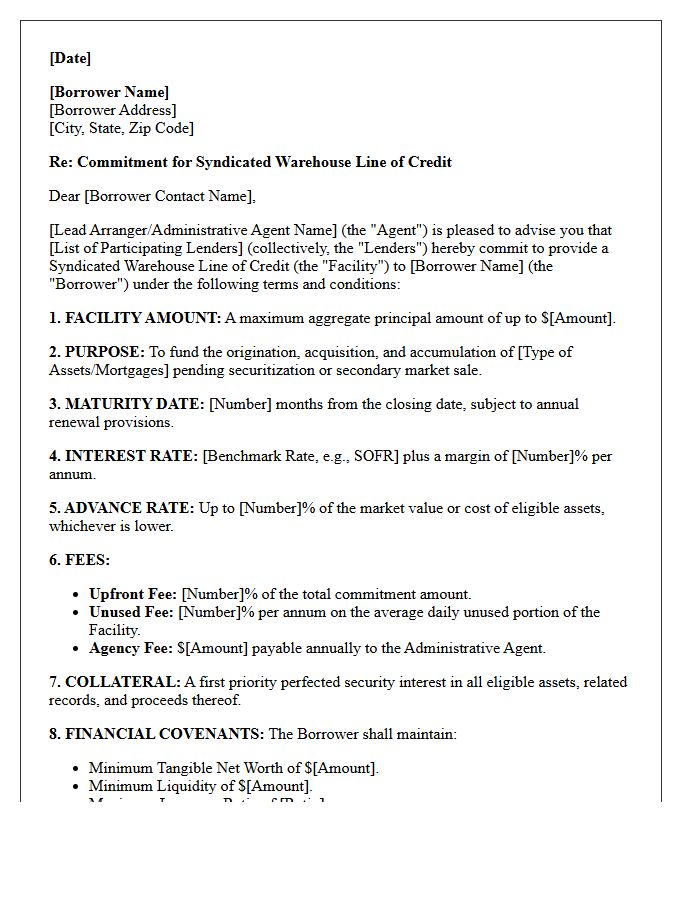 Syndicated Warehouse Line of Credit Commitment Letter