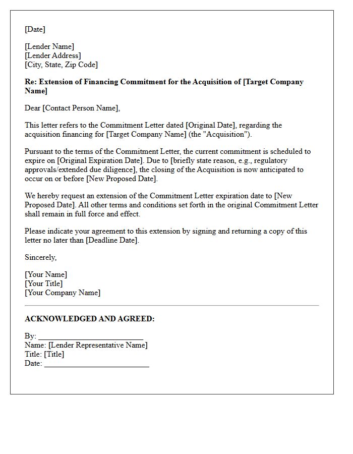 Acquisition Financing Extension Letter