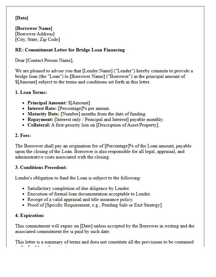 Bridge Loan Financing Commitment Letter