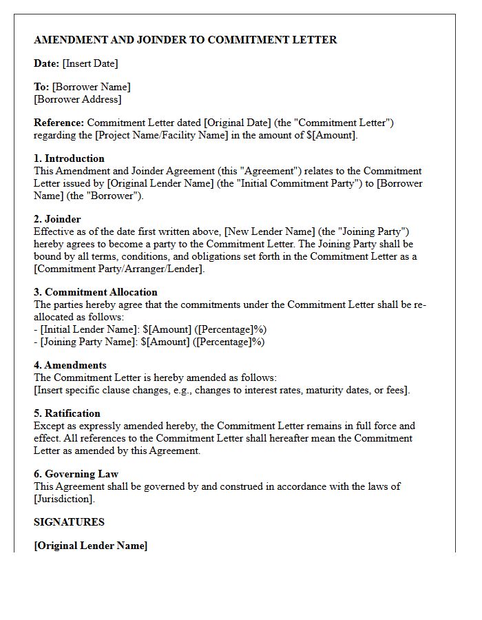 Commitment Letter Amendment And Joinder
