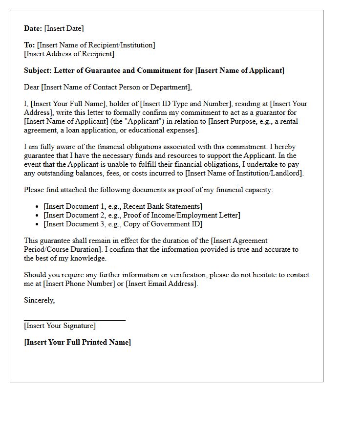 Guarantor Support And Commitment Letter