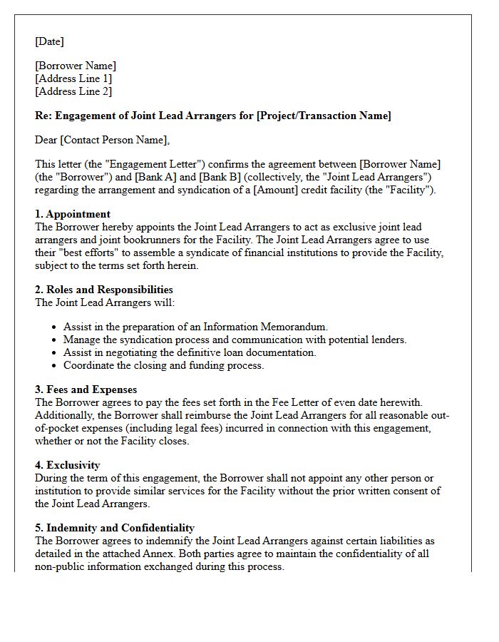 Joint Lead Arranger Engagement Letter