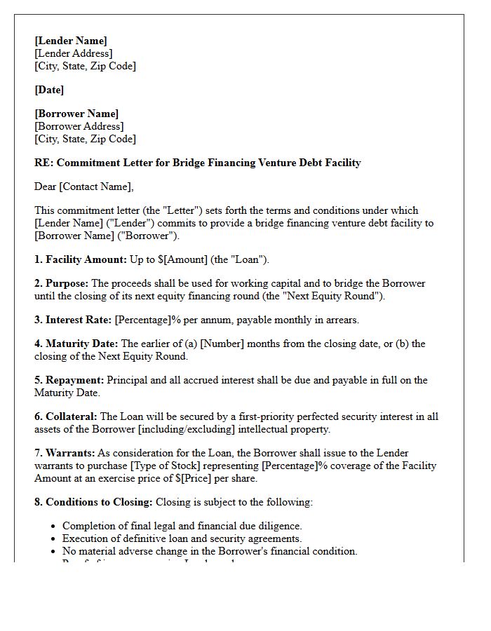 Bridge Financing Venture Debt Commitment Letter